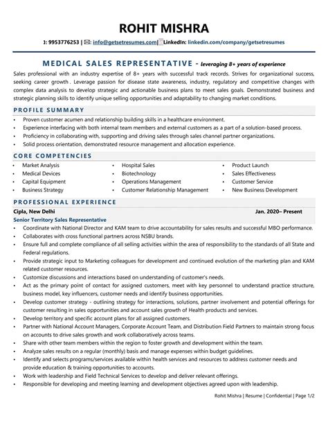Resume medical sales samples